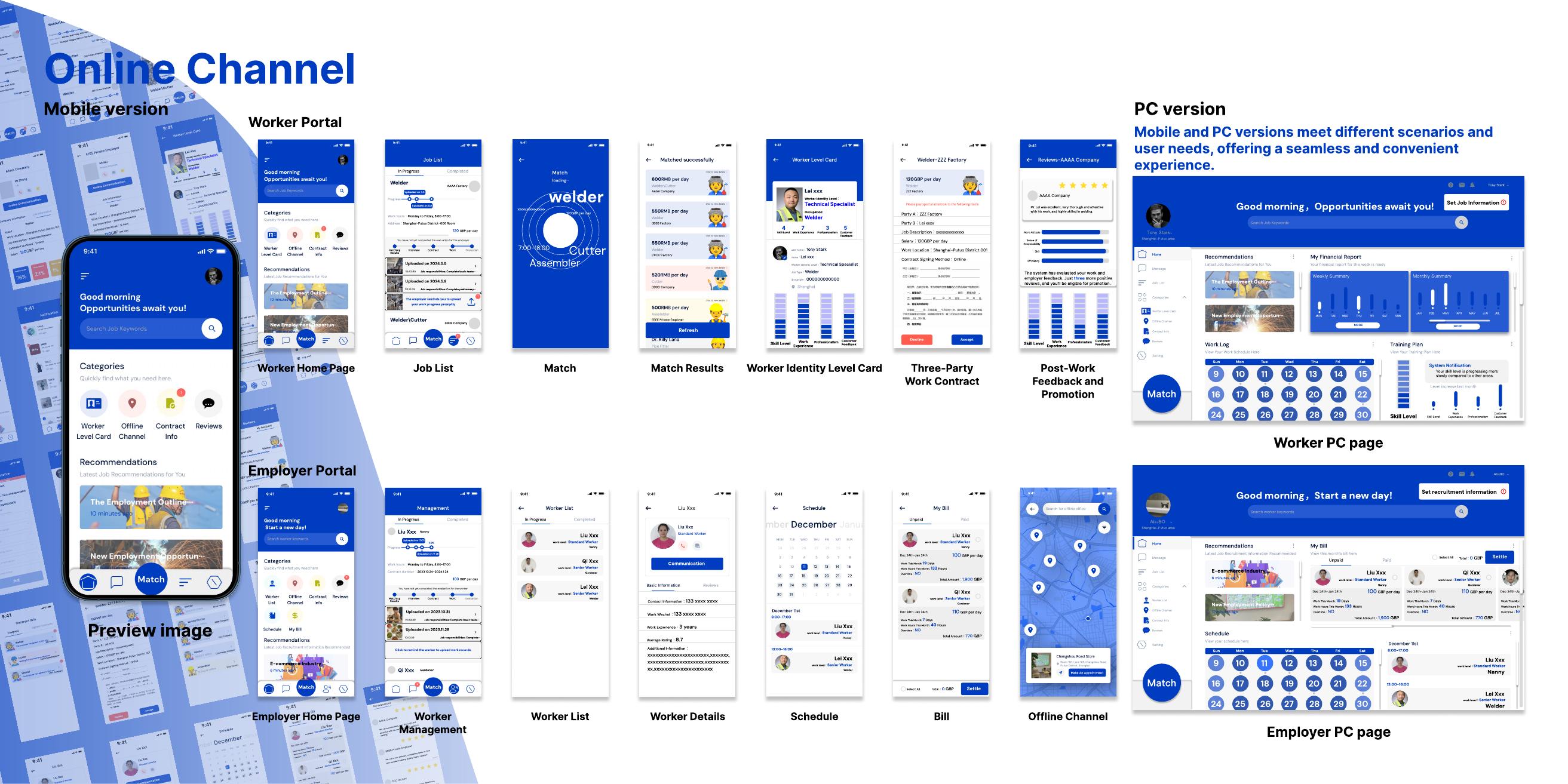 Complete BlueLink worker and employer interface flows