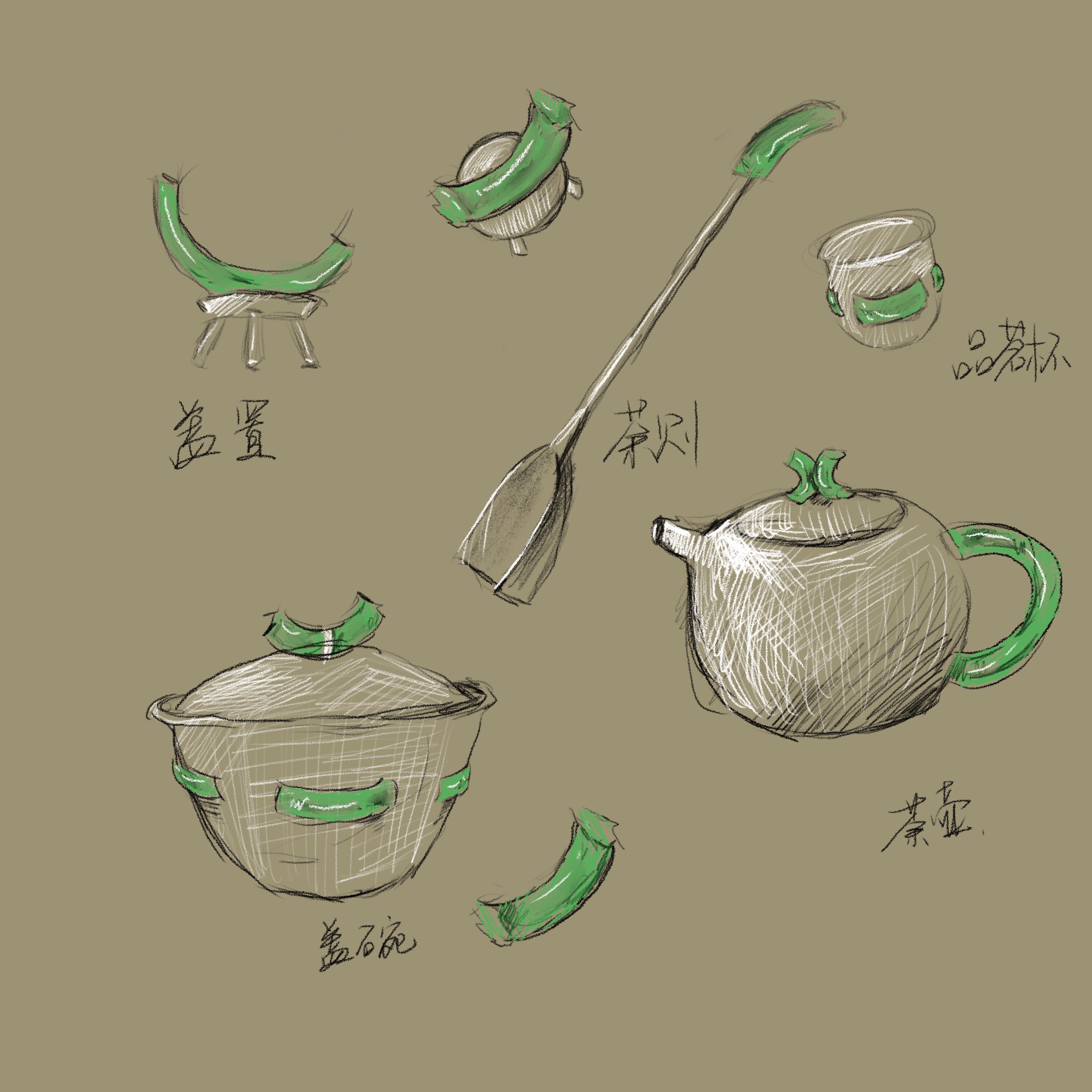 Developed tea set family sketch