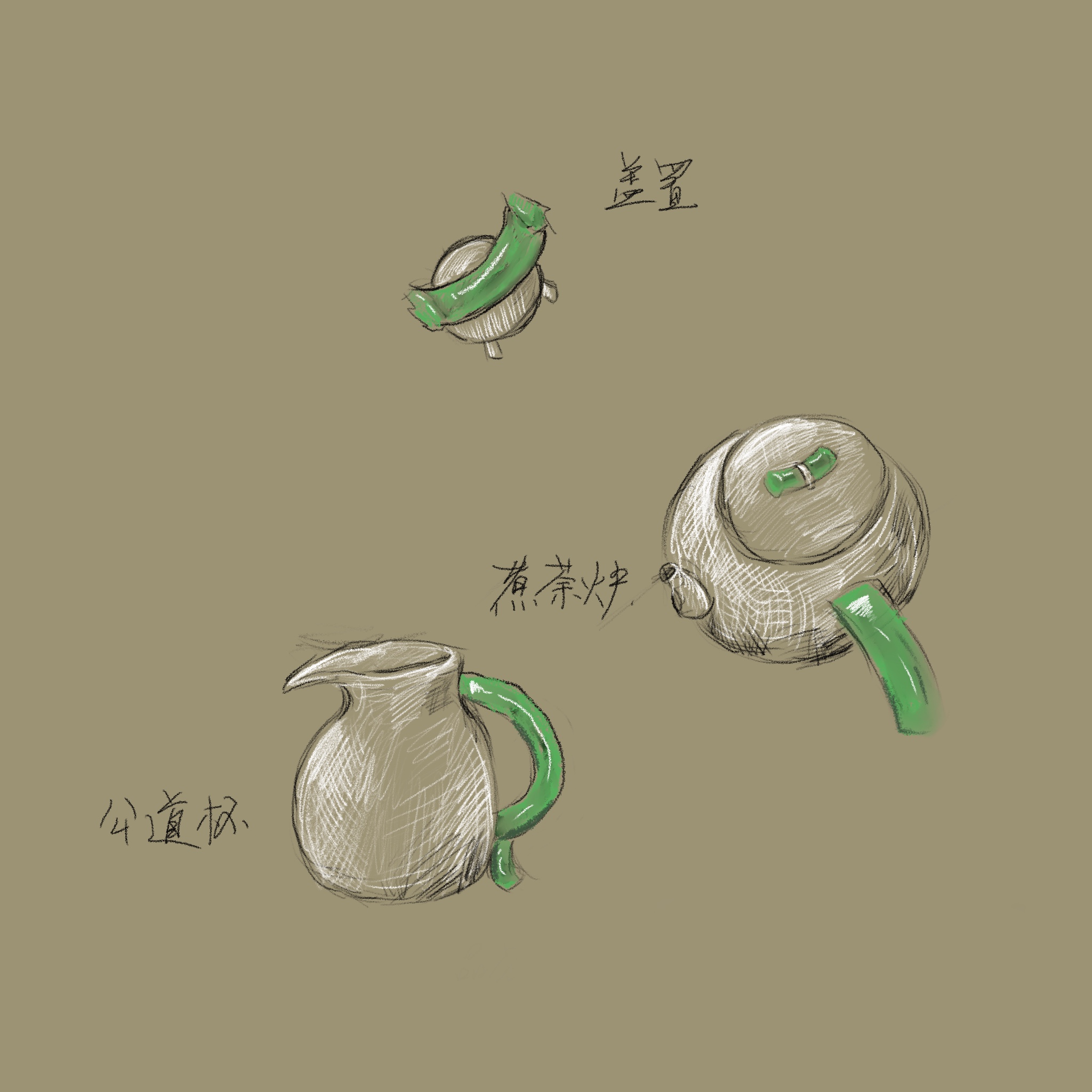 Lid, handle and vessel detail study