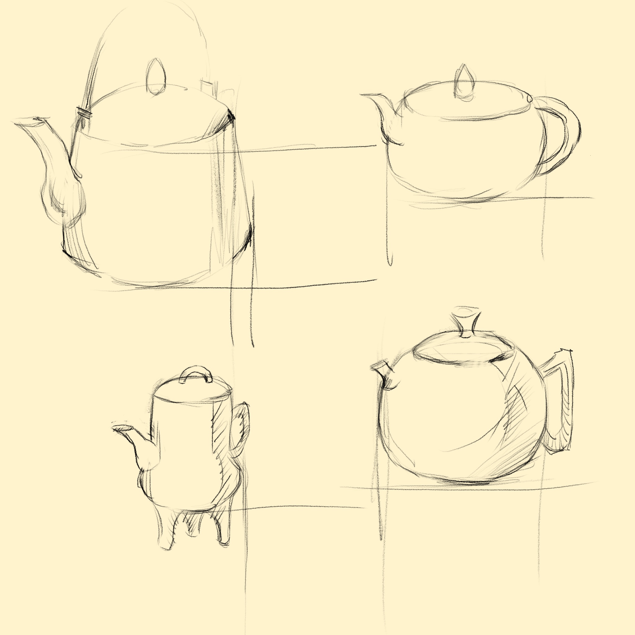Early teapot silhouette sketches
